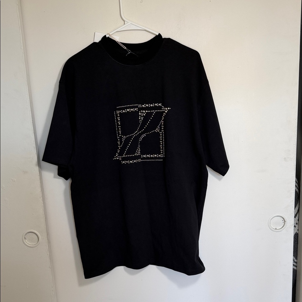 Men's Black Short Sleeve Tee with Studded Logo Detail - Picture 8 of 8